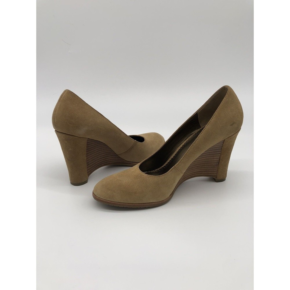 Donald J Pliner Heather Camel Tan Suede Leather Wedge Heel Pumps Size 8.5 Rts228